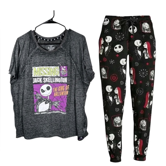 DISNEY The Nightmare Before Christmas Pajama Set pants, shirt Sz L 12-14 jogger - Picture 1 of 9